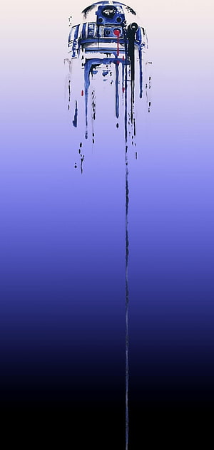R2-D2 Dripping Paint Art on Gradient Blue Background HD phone wallpaper