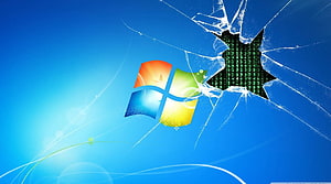 Windows 7 Logo on Cracked Glass with Digital Code Reveal HD wallpaper