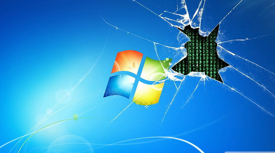 Windows 7 Logo on Cracked Glass with Digital Code Reveal HD wallpaper