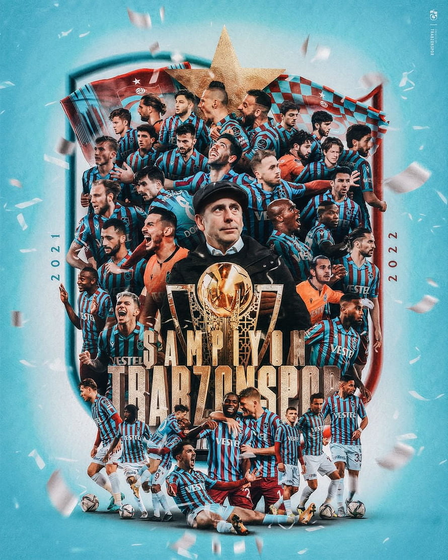 Trabzonspor 2021-2022 Championship Celebration Poster with Team Squad and Trophy HD phone wallpaper