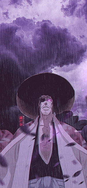 Shunsui Kyoraku in Rainy Storm from Bleach Anime HD phone wallpaper
