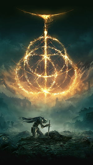 Elden Ring Tarnished Knight Before the Erdtree in a Dark Fantasy Landscape HD phone wallpaper