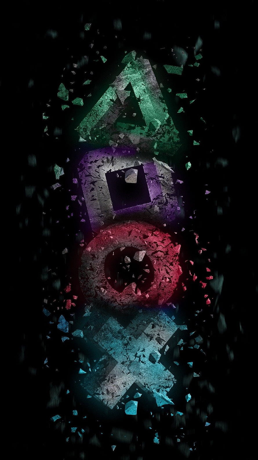PlayStation Logo Shattering Into Fragments Against a Dark Background HD phone wallpaper