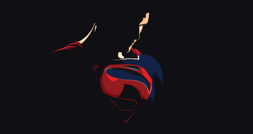 Minimalist Superman Portrait in Dark Negative Space with Red Cape and Blue Suit HD wallpaper