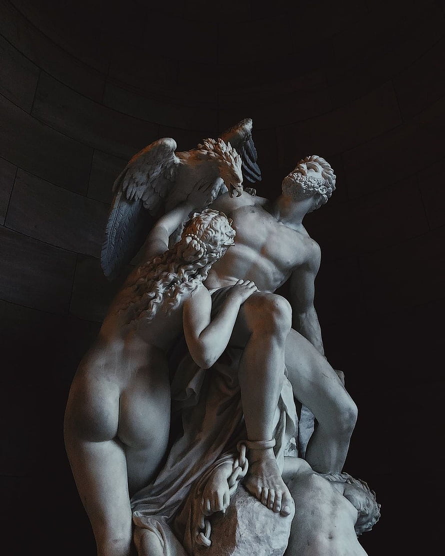 Dramatic Marble Sculpture of a Bound Man and Winged Figure in a Dark Rotunda HD phone wallpaper
