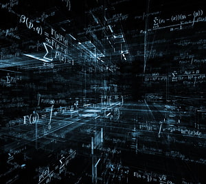 Abstract Digital Mathematics Equations Floating in Dark Blue Cyber Space HD wallpaper
