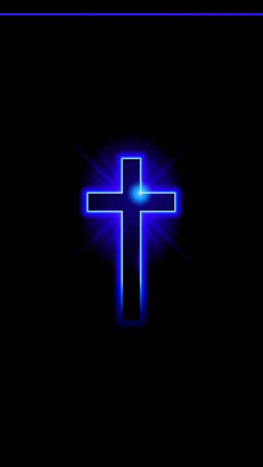 Glowing Blue Neon Christian Cross on Black Background HD phone wallpaper