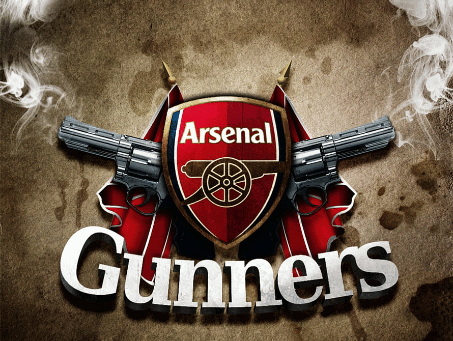 Arsenal FC Crest With Crossed Revolvers And Gunners Text On Grunge Background HD wallpaper