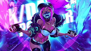 KDA Akali Neon Cyberpunk Character Art with Glowing Energy Effects HD wallpaper