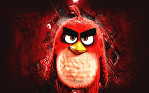 Red from The Angry Birds Movie 2 with intense expression on dark red textured background HD wallpaper
