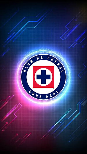 Cruz Azul Club de Futbol Logo with Neon Glow and Futuristic Circuit Background HD phone wallpaper