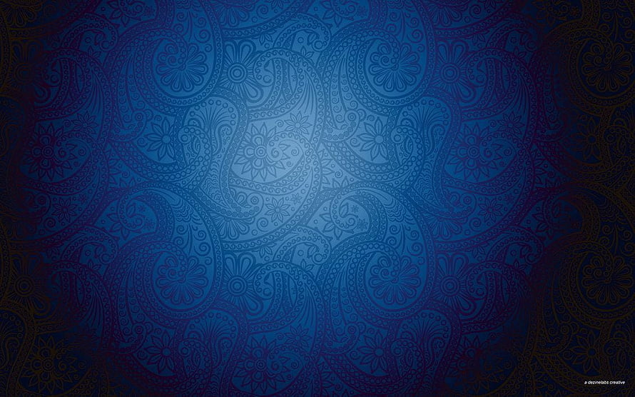Royal Blue Paisley Pattern with Intricate Floral Motifs and Dark Gradient Edges HD wallpaper