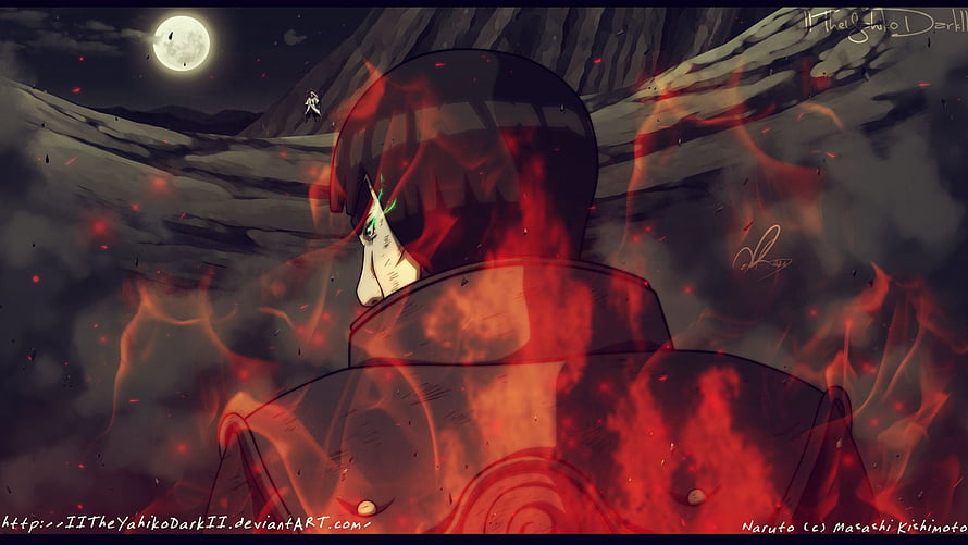 Naruto Anime Character Enveloped in Red Chakra Flames Under a Full Moon HD wallpaper