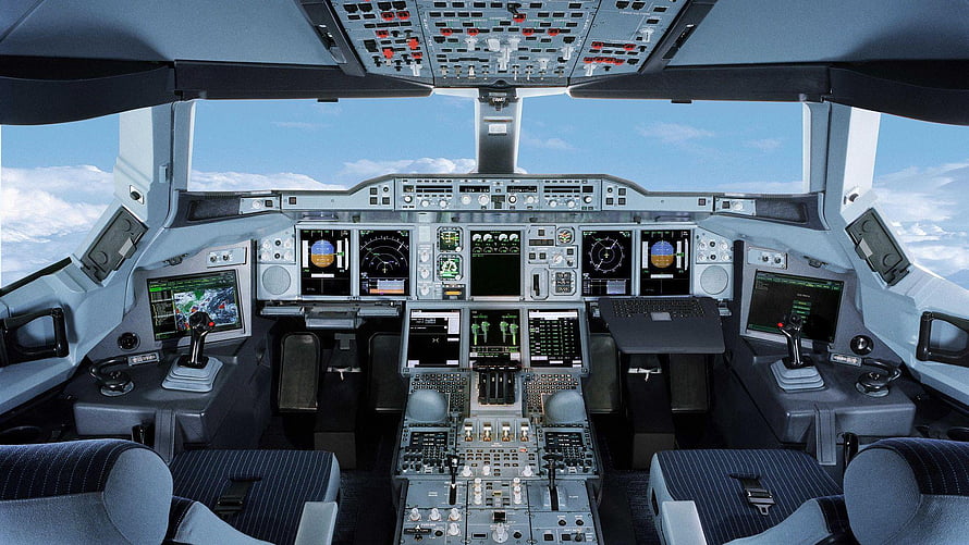 Airbus A350 Flight Deck Interior With Digital Displays And Control Panels HD wallpaper