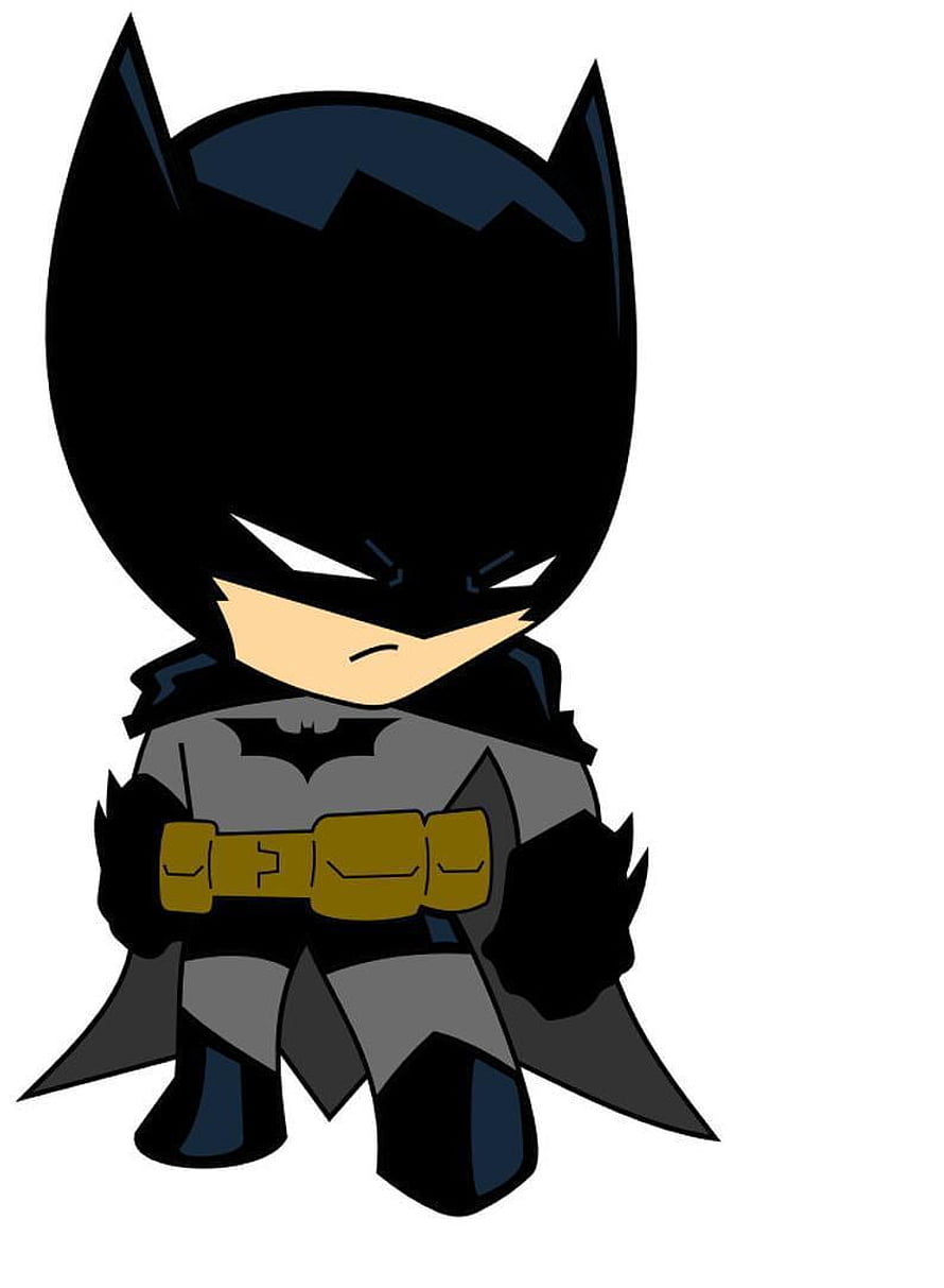 Chibi Batman Cartoon Character in Classic Gray Suit and Yellow Utility Belt HD phone wallpaper