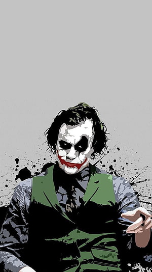 Heath Ledger Joker Portrait in Green Suit with White Face Paint and Ink Splatter Background HD phone wallpaper