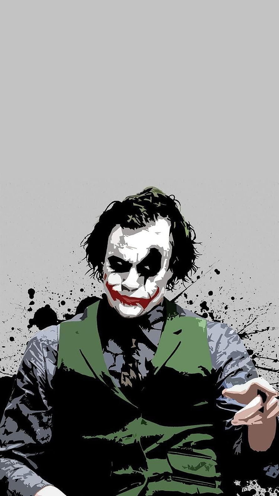 Heath Ledger Joker Portrait in Green Suit with White Face Paint and Ink Splatter Background HD phone wallpaper