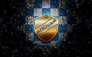 Club Bolivar Golden Shield Emblem on Blue and White Mosaic Background HD wallpaper