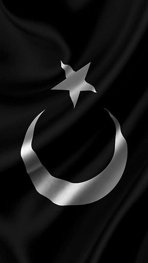 Monochrome Turkish Flag with Crescent and Star on Black Fabric HD phone wallpaper