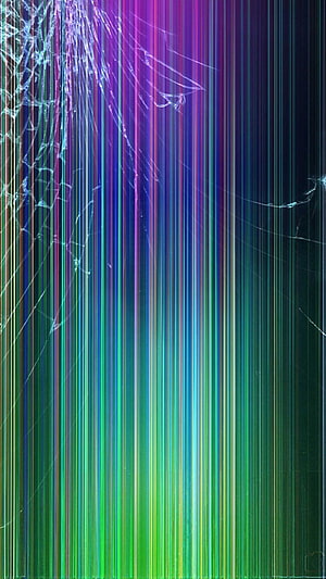 Vibrant Rainbow Vertical Streaks on Cracked Smartphone Display Screen HD phone wallpaper