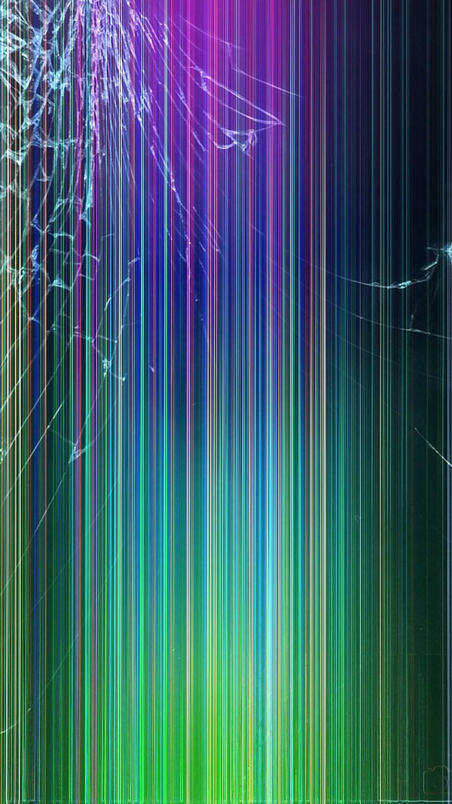 Vibrant Rainbow Vertical Streaks on Cracked Smartphone Display Screen HD phone wallpaper