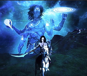 Angry Vishnu and Krishna Fantasy Artwork with Warrior on Horseback HD wallpaper