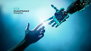 Hewlett Packard Enterprise Human and Robotic Hand Connection Concept HD wallpaper