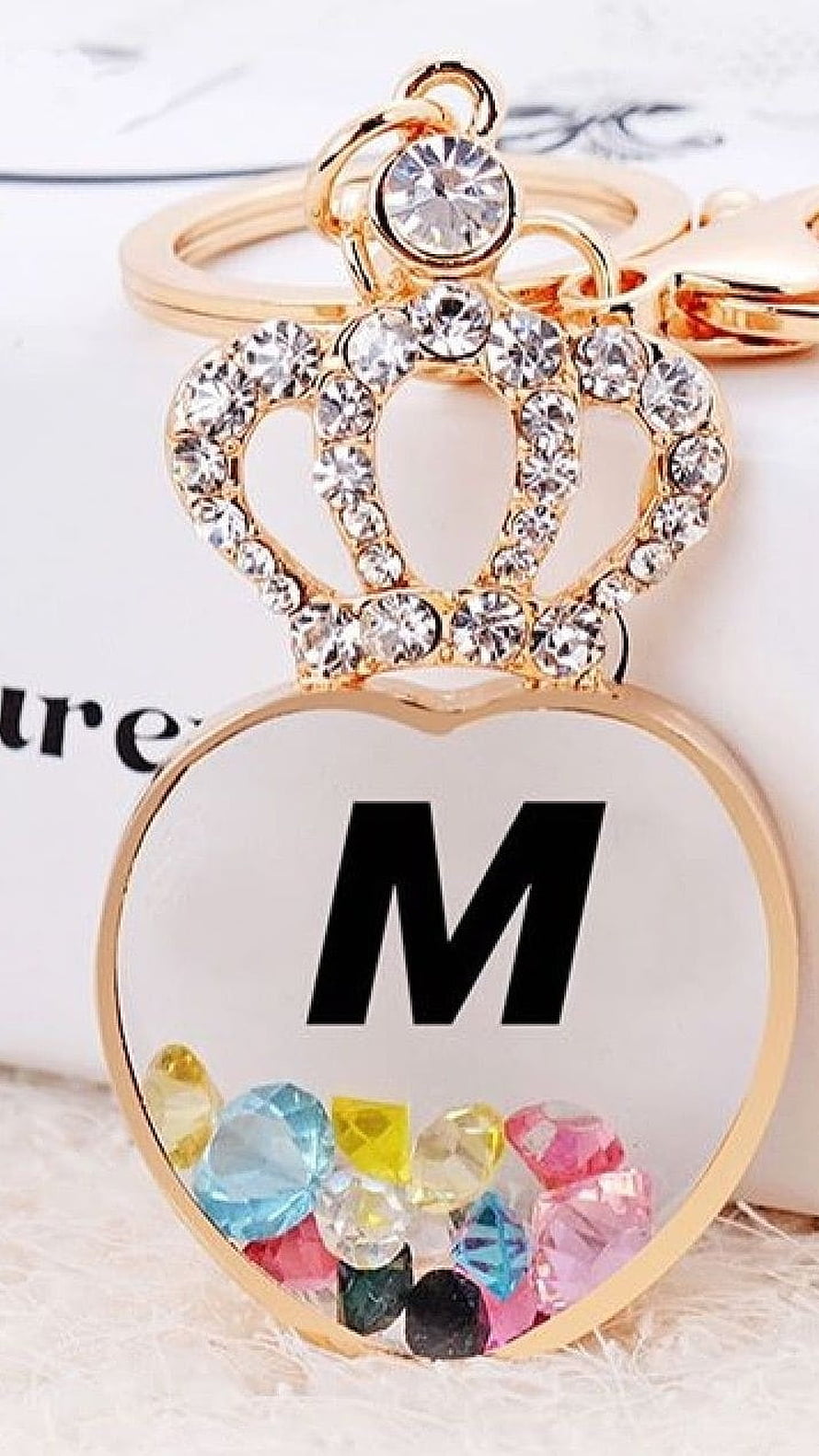 Rose Gold Crown Heart Locket Pendant with Personalized Letter M and Colorful Gemstones HD phone wallpaper