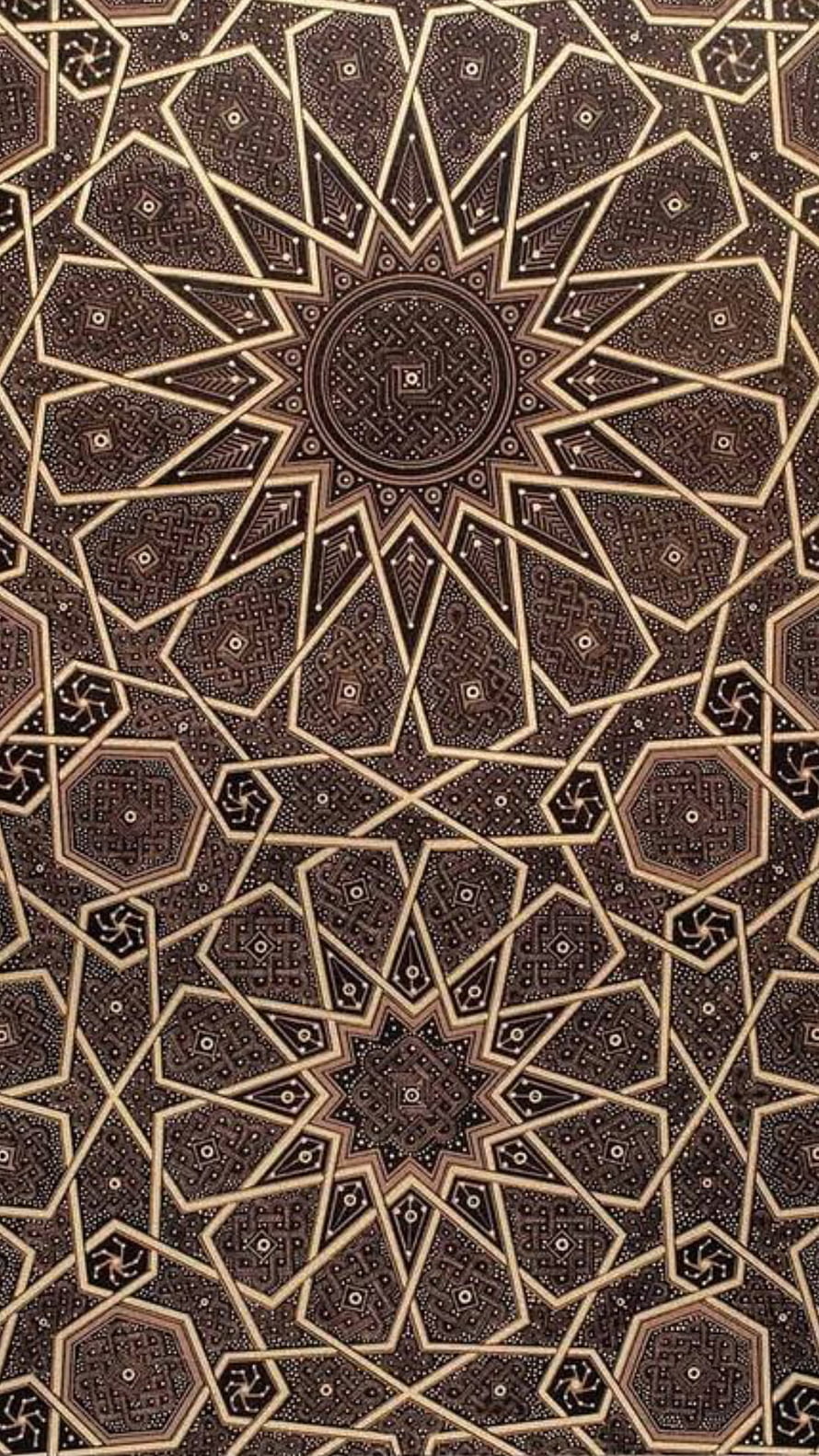 Intricate Islamic Geometric Pattern with Gold and Dark Brown Fractal Design HD phone wallpaper
