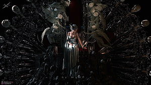 WLOP Dark Fantasy Throne Scene with Angelic Figures and Ornate Baroque Details HD wallpaper