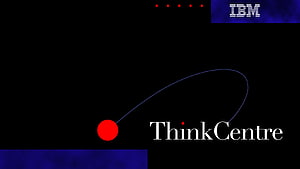 IBM ThinkCentre Corporate Logo on Black Background with Blue Accent Blocks HD wallpaper