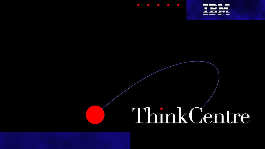 IBM ThinkCentre Corporate Logo on Black Background with Blue Accent Blocks HD wallpaper