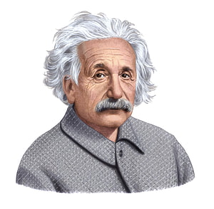 Albert Einstein Portrait Illustration with Wild White Hair and Mustache HD wallpaper