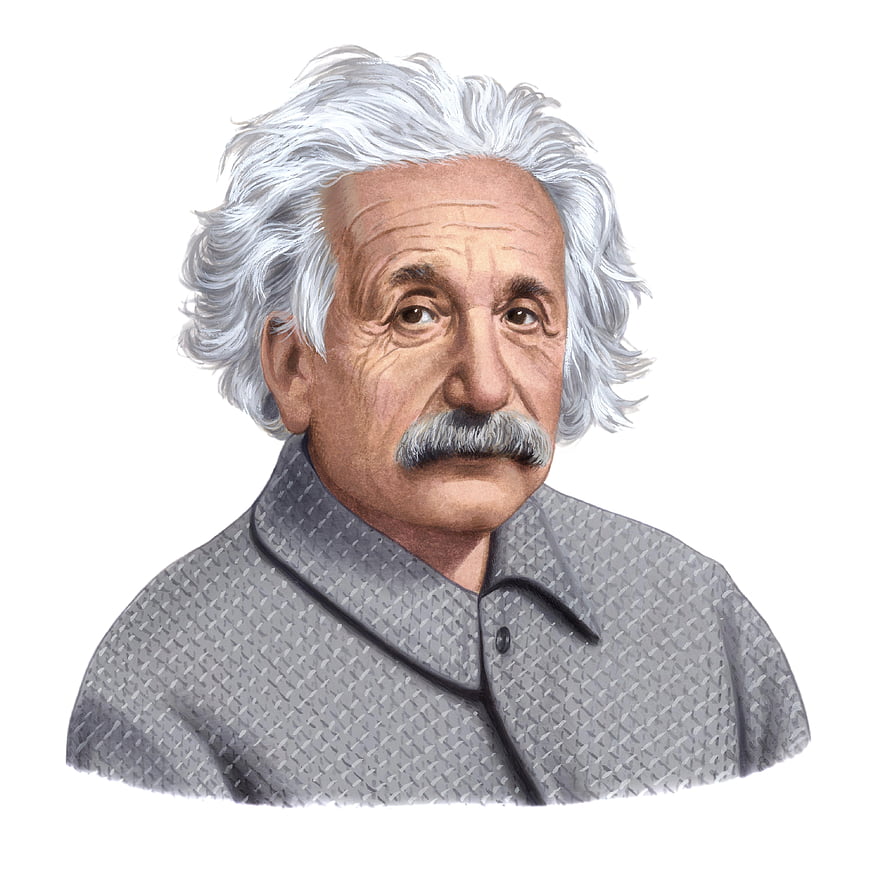 Albert Einstein Portrait Illustration with Wild White Hair and Mustache HD wallpaper