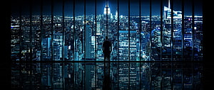 Silhouette of a Businessman Standing in a High-Rise Office Overlooking a Glowing City Skyline at Night, One Piece Ultrawide Best Of Ultra Wide Group, 2560X1080 Ultra Wide HD wallpaper