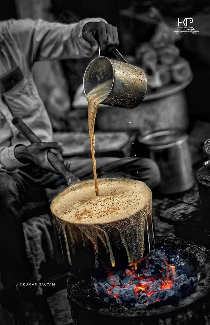 Traditional Indian Chai Preparation Over Charcoal Fire HD phone wallpaper