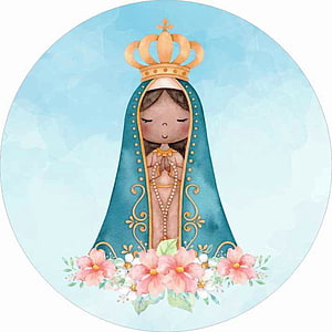 Cute Watercolor Illustration of Our Lady of Aparecida with Crown and Flowers HD phone wallpaper