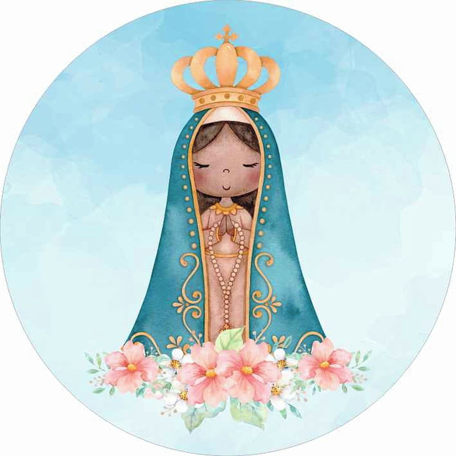 Cute Watercolor Illustration of Our Lady of Aparecida with Crown and Flowers HD phone wallpaper