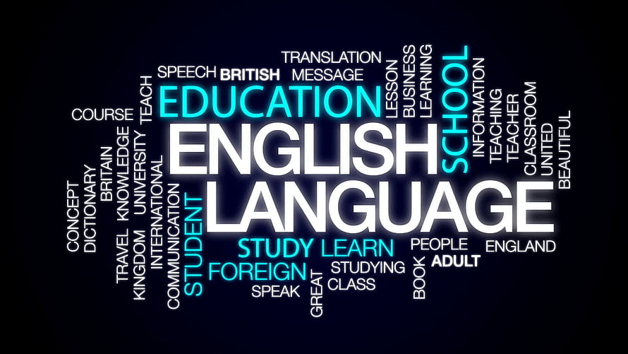 Glowing English Language Word Cloud on Dark Background HD wallpaper