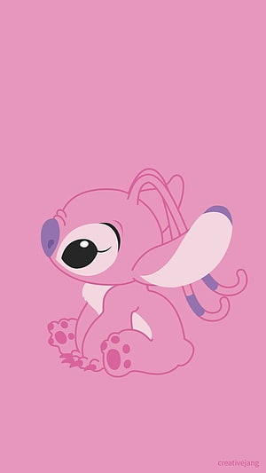 Cute Kawaii Stitch Sitting on Pink Background HD phone wallpaper