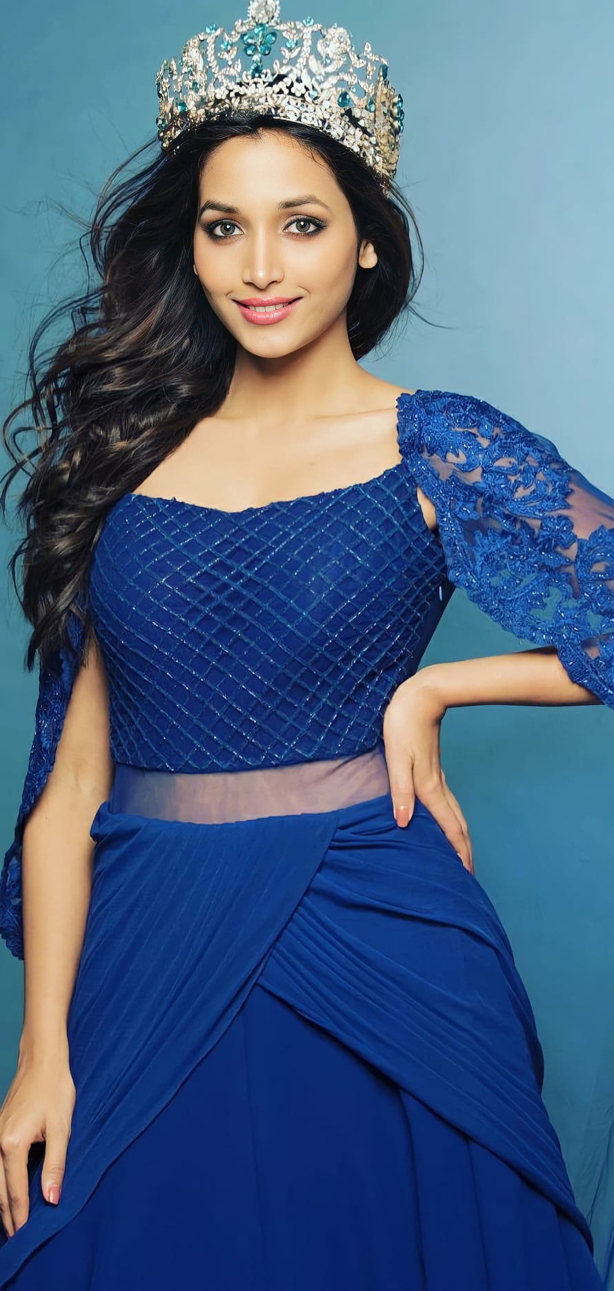 Srinidhi Shetty in Royal Blue Gown and Sparkling Tiara HD phone wallpaper