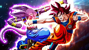 Goku and Beerus Clash in Epic Dragon Ball Z Battle Scene HD wallpaper