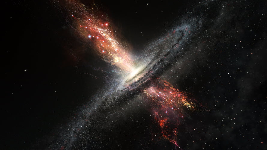 Supermassive Black Hole Accretion Disk and Jet Emission in Deep Space HD wallpaper