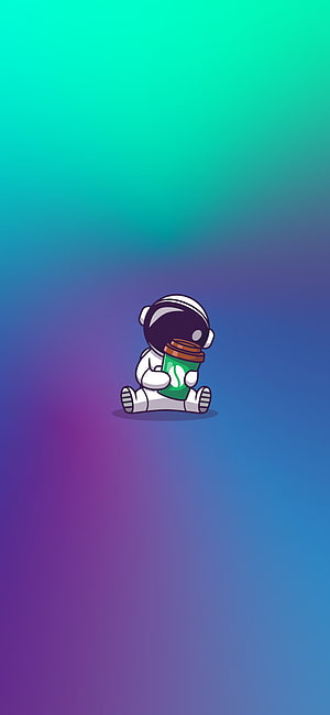 Cute Cartoon Astronaut Sitting and Drinking Coffee on Gradient Background HD phone wallpaper