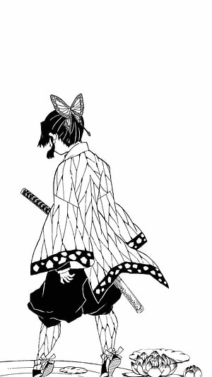 Demon Slayer Manga Panel of Shinobu Kocho in Black and White Ink Art HD phone wallpaper