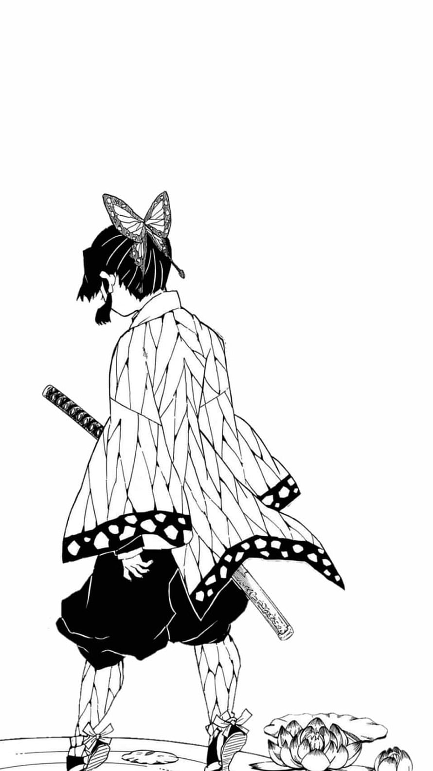 Demon Slayer Manga Panel of Shinobu Kocho in Black and White Ink Art HD phone wallpaper
