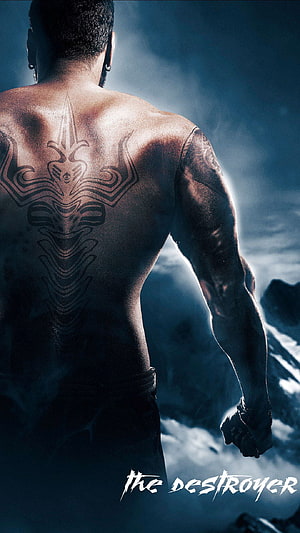 Shivaay Movie Poster Featuring Muscular Male Back With Tribal Tattoo And Dramatic Misty Background HD phone wallpaper
