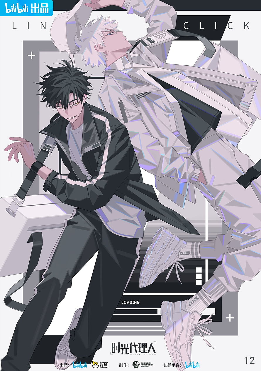 Link Click anime poster featuring two male characters in modern streetwear with geometric low-poly style HD phone wallpaper