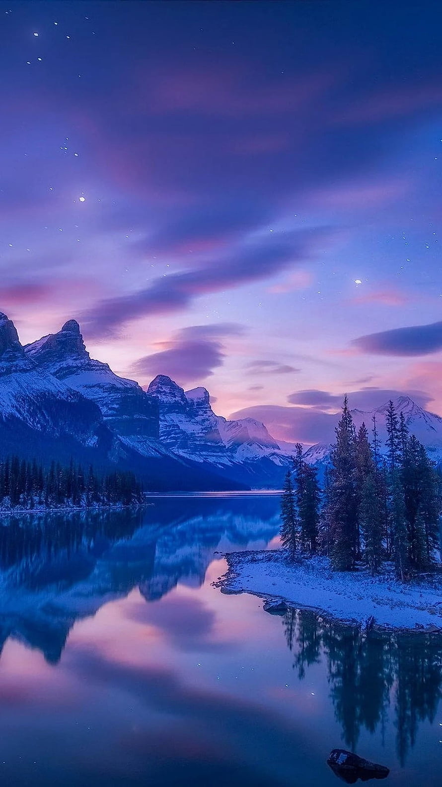 Serene Mountain Lake at Twilight with Snowy Peaks and Starry Sky Reflection HD phone wallpaper