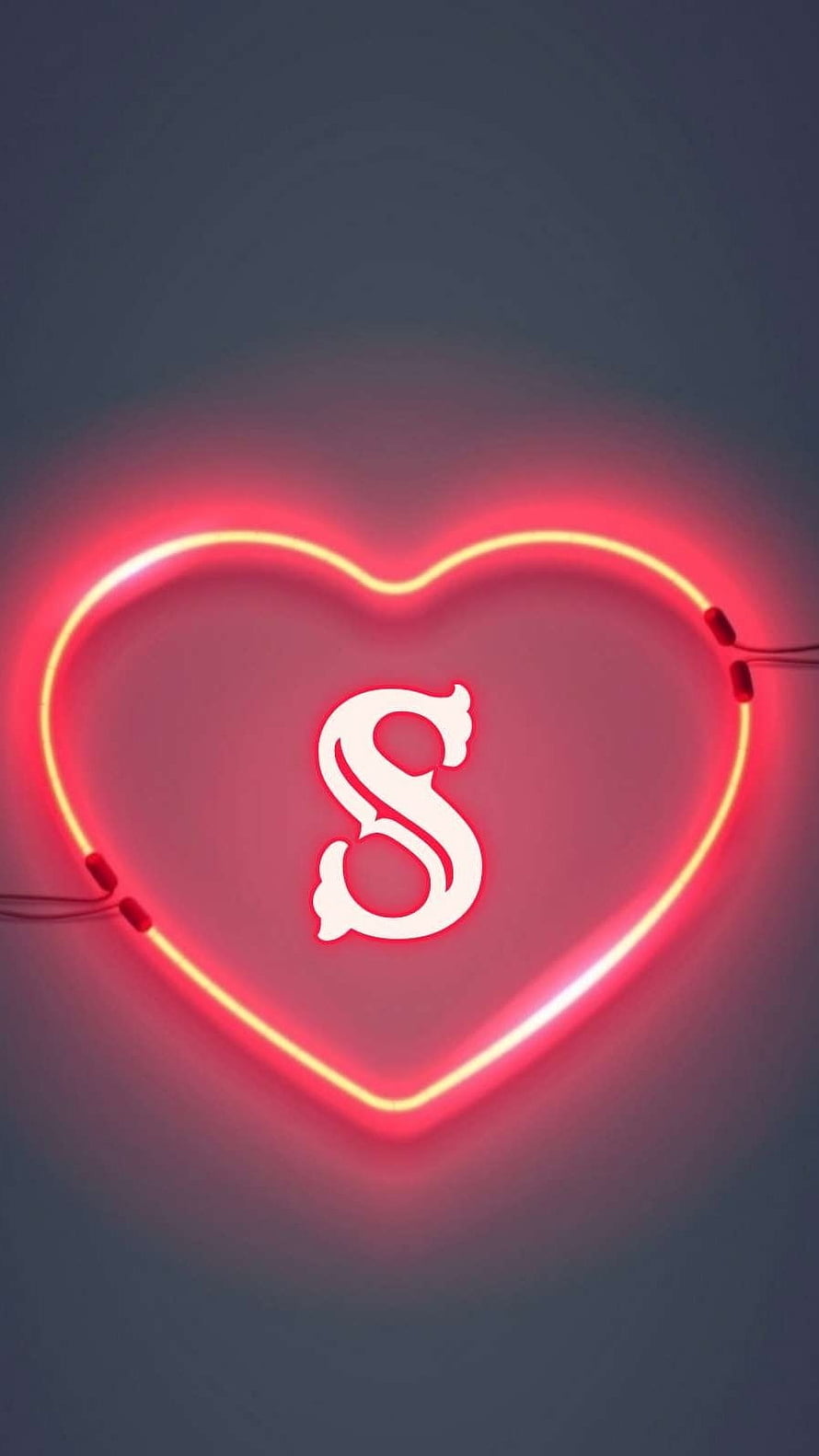 Glowing Red Neon Heart With White Letter S On Dark Wall HD phone wallpaper